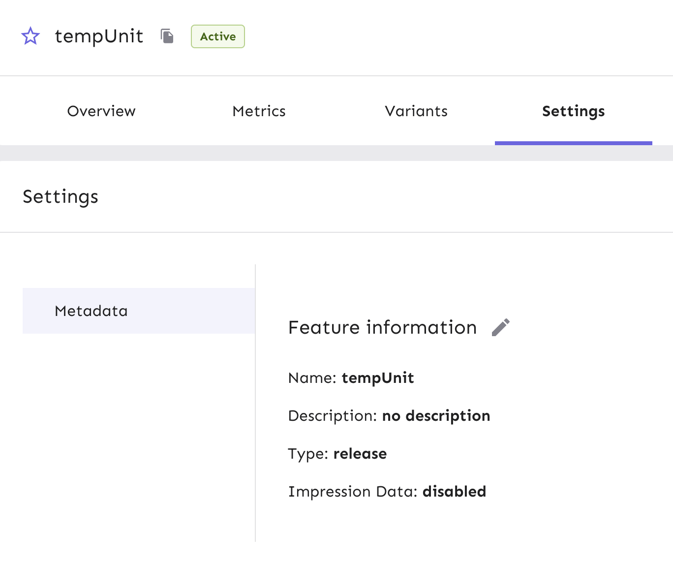 Editing the feature flag settings in Unleash.